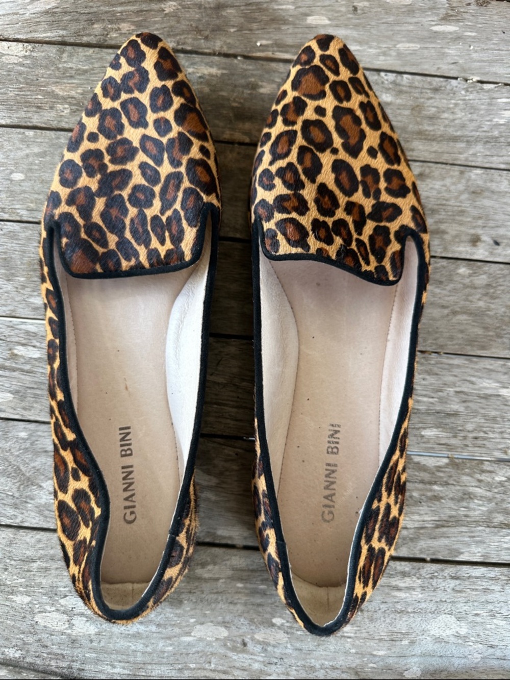 Gianni Bini Pony Hair Leopard Spot Pointed Toe Flats - Brown/Black 8 1/2